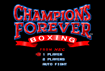 Champions Forever Boxing title screen for TurboGrafx-16